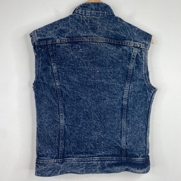 Vintage 90s Lee Denim Vest 18 Acid Wash USA Cut off Western Trucker Retro Grunge - Picture 4 of 8